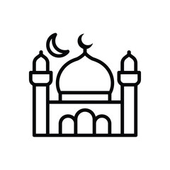 Simple line art icon of a mosque with crescent moon