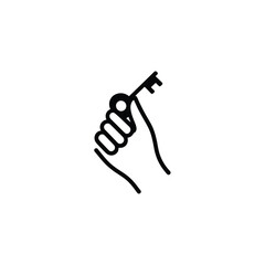 Hand holding a single vintage key in a minimalist line drawing style