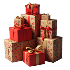 Obraz premium Stack of christmas gifts isolated on transparent background