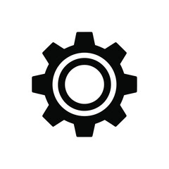 Black silhouette of a gear with a white inner circle on a white background