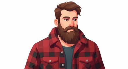 Obraz premium Young man with beard wearing plaid shirt and looking confidently 