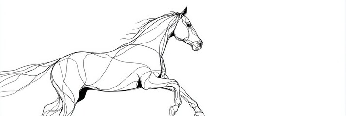 Horse Running Swiftly Across a Minimalist White Background Showcasing Elegant Lines and Movement