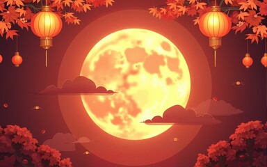 Happy Mid Autumn Festival design with full moon. High quality