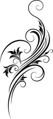 Decorative flourish design with elegant curves and abstract leaf elements in black vector style, perfect for tattoos, border decorations, vintage ornaments, and graphic artwork.