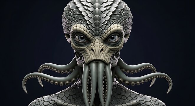 Alien Creature Portrait with Dark Background.