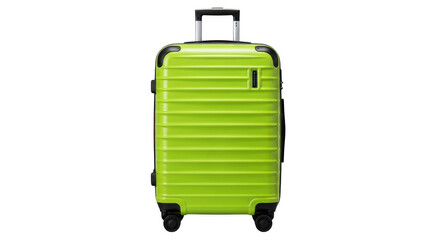 Bright green suitcase isolated on transparent background, ready for travel adventure