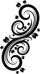 Elegant swirling black and white floral flourish vector illustration, decorative vintage scroll ornament with abstract leaves, graceful design element for graphic projects.