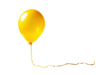 Single bright yellow balloon on black background.  Balloon has a glossy, smooth surface.  String is tan/light brown and has a wavy, slightly irregular texture