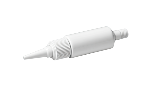 White plastic bottle, dispensing, studio, clean background, packaging