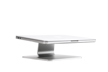 Laptop riser, aluminum, elevated, desk, modern office, workspace, productivity, clean background, ergonomic, presentation
