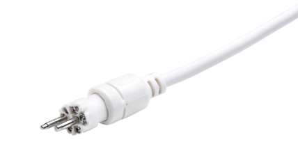 White cable connector close-up, studio shot,  clean background, electrical wiring
