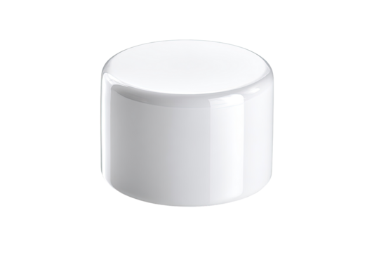 White plastic end cap on black background, studio shot