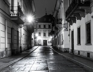 Obraz premium Nighttime alleyway, black and white