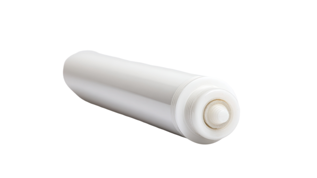 White cylindrical filter cartridge, studio shot, pure background, water purification
