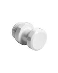 White plastic plumbing connector on white background