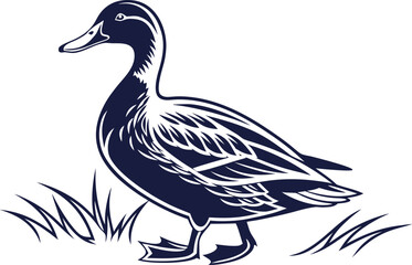 Elegant Duck Illustration Standing Tall Amidst Grass A Vector Design