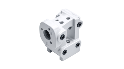 White industrial metal part, isolated, studio, clean background, manufacturing