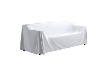 White cloth draped sofa, studio, minimalist, product mockup