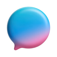 Colorful speech bubble icon with blue and pink gradient isolated on transparency background, smooth shiny surface, modern design, communication symbol, digital message concept