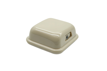 Beige square foot pedal, studio shot, isolated background, industrial use