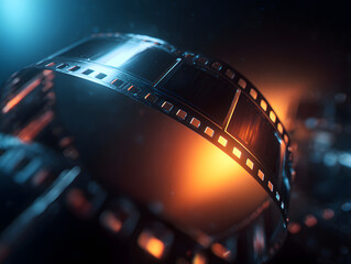Dramatic film reel with vibrant cinematic lighting effects for creative movie concepts