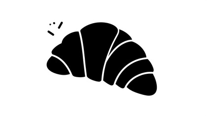 A simple, black silhouette of a croissant is displayed against a white background.