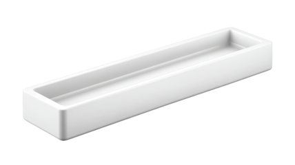 White rectangular tray on white background, studio shot, storage