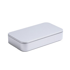 Fototapeta premium White rectangular tin box on white background, product packaging mockup