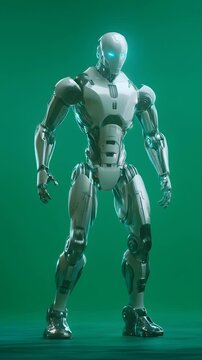 Chrome robot humanoid figure with a glowing blue light is a futuristic and technologythemed 3d illustration suitable for digital design projects.