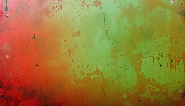 Cracked surface texture featuring a blend of vibrant red, orange, and green hues, creating a mottled and abstract color field