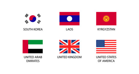International flags collection featuring six nations