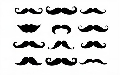 Mustache silhouette icon set, classic and vintage style black vector collection for barbershop, disguise, men’s grooming or Movember design. High quality