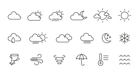 Minimalist weather icons set for forecast apps and infographics
