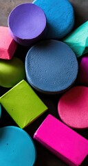 Colorful geometric shapes in vibrant hues.