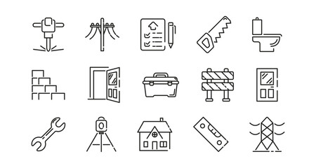 Essential linear construction and home repair icons