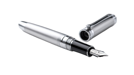 Sleek, metallic fountain pen, open cap