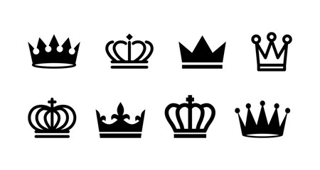 Black silhouette crown collection on white background: elegant royalty symbols © 123levit