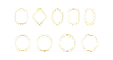 Elegant geometric gold frames set with minimal design on white background