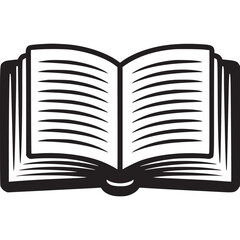 Vector art of open book, black and white illustration