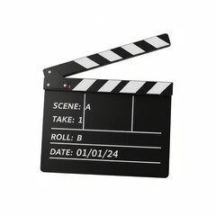 Fototapeta premium Classic clapperboard isolated on white, perfect for film production, movies, and video projects