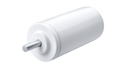White cylindrical motor isolated on black background, industrial component
