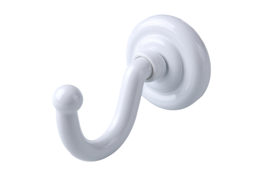 White ceramic wall hook with a rounded base and curved arm