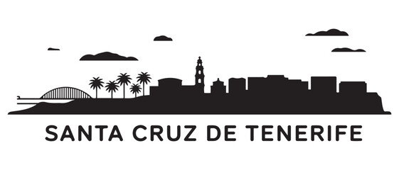 Obraz premium Santa Cruz de Tenerife skyline horizontal banner. Santa Cruz de Tenerife, Spain. Vector black silhouette. with white background