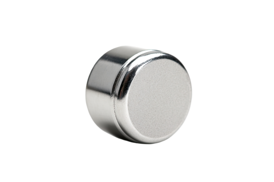 Silver button cell battery on black background; close-up