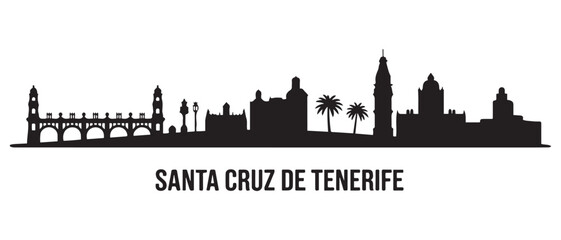 Fototapeta premium Santa Cruz de Tenerife skyline horizontal banner. Santa Cruz de Tenerife, Spain. Vector black silhouette. with white background