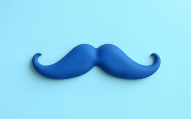 A minimalist and clean photo of a blue mustache shape placed on a light blue background, ideal for modern design concepts with a focus on simplicity and masculinity. High quality