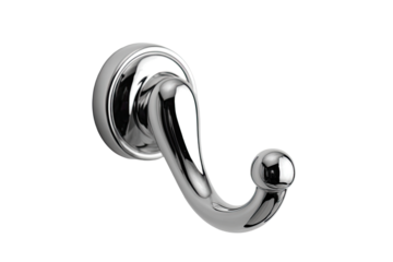 Polished chrome wall hook with a decorative, curved design