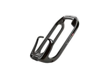 Black bike bottle cage, studio shot, cycling accessory, dark background, website product