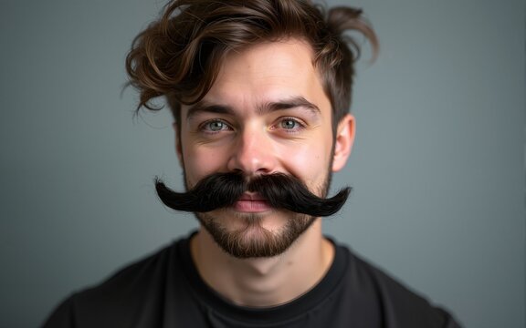 Young man sports a stylish moustache, raising awareness for prostate cancer this Movember. Join the cause. High quality