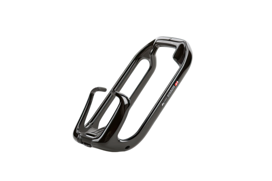 Black bike bottle cage, studio shot, cycling accessory, dark background, website product